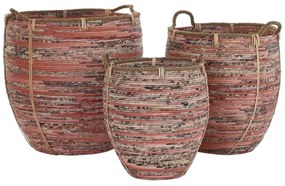 Σετ Καλαθιών DKD Home Decor Ροδάκινο Φυσικό (3 Τεμάχια)