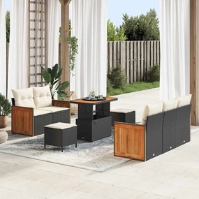 vidaXL Σετ Καναπέ Κήπου με μαξιλάρι 8 pcs Μαύρο Πολυ ράταν