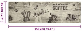 Χαλί Κουζίνας Πλενόμενο Γκρι Επιγραφή Coffee 45x150 εκ. Βελούδο - Γκρι