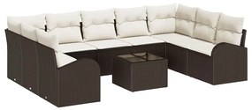 vidaXL Σετ Καναπέ Κήπου με μαξιλάρι 10 pcs Καφέ και λευκό Πολυ ράταν