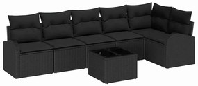 vidaXL Σετ Καναπέ Κήπου με μαξιλάρι 7 pcs Μαύρο Πολυ ράταν