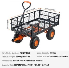 VEVOR Garden Dump Cart Heavy-duty Metal Yard Carts and Wagons 880 lbs Loading