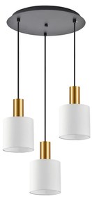 SE21-GM-4-3BL-SH1 ADEPT TUBE Gold Matt Pendant White Fabric Shade+