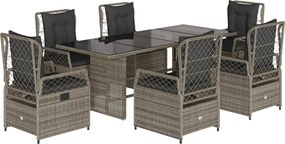 vidaXL Σετ Τραπεζαρίας Κήπου 7 τεμ. Γκρι Συνθ. Ρατάν με Μαξιλάρια