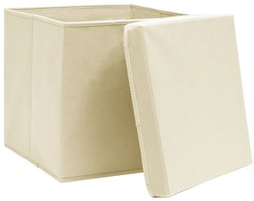 vidaXL Κουτιά Αποθήκευσης με Καπάκια 10 τεμ. Κρεμ 28 x 28 x 28 εκ.