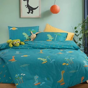 Σεντόνια Παιδικά Dinos On Wheels (Σετ 3τμχ) Petrol Nef-Nef Homeware Μονό 170x260cm 100% Cotton