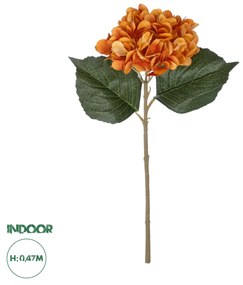 GloboStar® Artificial Garden ORANGE HYDRANGEA BRANCH 21179 Τεχνητό Διακοσμητικό Κλαδί Ορτανσίας Πορτοκαλί  Y47cm