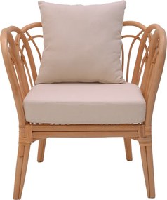 Πολυθρόνα Tania pakoworld φυσικό rattan-λευκό μαξιλάρι 76x76x76εκ