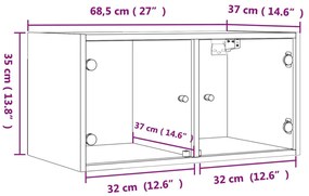 Κομοδίνα 2 τεμ. Γκρι Sonoma 68,5x37x35 εκ. με Γυάλινες Πόρτες - Γκρι