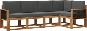 vidaXL Σειρά Καναπέ Εξωτερικού 5 pcs Φυσικό και Ανθρακί Πολυεστέρας