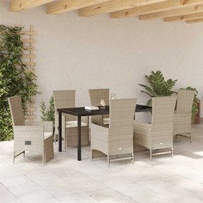vidaXL Σέτ φαγητού για κήπο με μαξιλάρι 7 pcs Μπεζ συνθετικό ρατάν