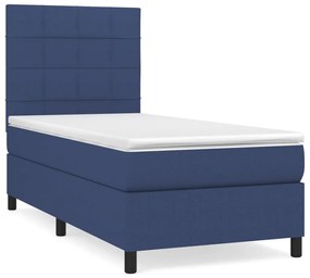 Κρεβάτι Boxspring με Στρώμα Μπλε 90x200 εκ.Υφασμάτινο - Μπλε