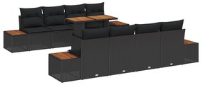 vidaXL 9 τεμαχίων Σετ Τραπεζαρίας Κήπου με Μαξιλάρια Μαύρο Πολυ Ρατάν Ακακία