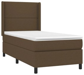 vidaXL Κρεβάτι Boxspring με Στρώμα &amp; LED Σκ.Καφέ 90x190 εκ. Υφασμάτινο