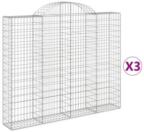 vidaXL Συρματοκιβώτια Τοξωτά 3 τεμ. 200x30x160/180 εκ. Γαλβαν. Ατσάλι