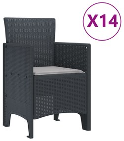 vidaXL Σετ Φαγητού Κήπου  15 Τεμ. με Μαξιλάρια Ανθρακί Πολυ Ράταν