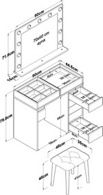 Τουαλέτα Μακιγιάζ Λευκό BUSETOR 90x44.5x79.8