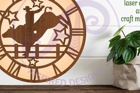 Intra απο ξύλο plywood 3mm-4mm πάχος – Ρολόι τοίχου Rodeo Bull Rider Κοπή λέιζερ Δίασταση 40x30 cm INTRAFABR-95822749