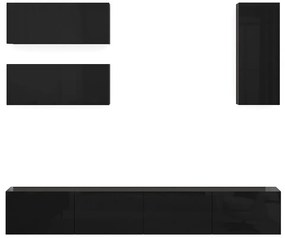 Σετ επίπλων Springfield 271, Γυαλιστερό μαύρο, Μαύρο, Ξεχωριστά μέρη, Με τραπέζι τηλεόρασης, 240x41cm | Epipla1.gr