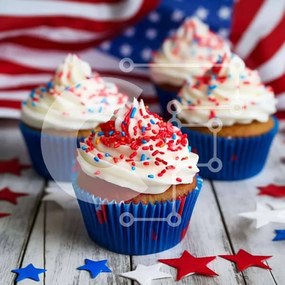 Intra Συλλεκτικό Ξύλινο Παζλ Plywood  4mm - Πατριωτικά Cupcakes για τη γιορτή της 4ης Ιουλίου Σε Ξύλινο Κουτί - Διαστάσεις: 10x10 cm – 25 κομμάτια