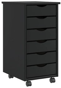 Τροχήλατο ντουλάπι με συρτάρια "MOSS" Μαύρο μασίφ ξύλο πεύκο