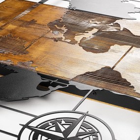 Decorative Wooden Wall Accessory World Map With Compass Walnut
Black