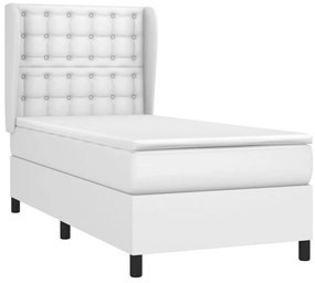 vidaXL Κρεβάτι Boxspring με Στρώμα Λευκό 90x200εκ. από Συνθετικό Δέρμα