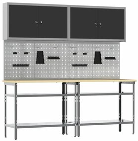 vidaXL Σετ πάγκου εργασίας με ράφι 8 pcs Γκρι 200 x 55 x 200 εκ Ατσάλι
