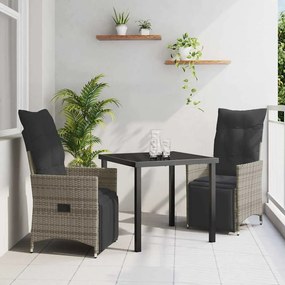 vidaXL Σέτ φαγητού για κήπο με μαξιλάρι 3 pcs Γκρι Πολυ ράταν