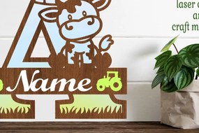 Σετ των 2 Intra απο ξύλο plywood 3mm-4mm πάχος - Μονόγραμμα με κεφαλαία αγελάδας Επιστολή Cut Δίασταση 30x20 cm INTRAFABR-74483496