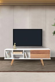 Έπιπλο Τηλεόρασης Λευκό / Καρυδί CUZILE 130x35x18