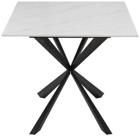 Τραπέζι Cozline Inart λευκό μαρμάρου sintered stone-πόδι μαύρο μέταλλο 180x90x76εκ