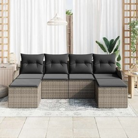 vidaXL Σετ Καναπέ Κήπου με μαξιλάρι 6 pcs Γκρι Πολυ ράταν