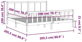 Πλαίσιο Κρεβατιού με Κεφαλάρι Μελί 200x200 εκ. από Μασίφ Ξύλο - Καφέ