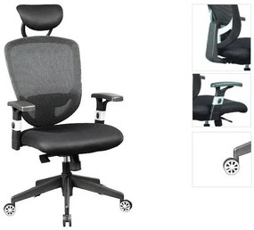 WOODWELL BF9100 Πολυθρόνα Γραφείου Διευθυντή, Mesh Μαύρο, Μπράτσα up-down 65x62x114/122cm ΕΟ521