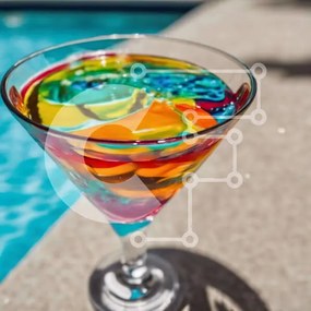 Σετ των 2 Intra Συλλεκτικό Ξύλινο Παζλ Plywood 4mm - Πολύχρωμο ποτήρι Martini δίπλα στην πισίνα Σε Ξύλινο Κουτί - Διαστάσεις: 10x10 cm – 25 κομμάτια