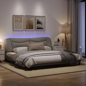 Πλαίσιο Κρεβατιού με LED Taupe 200x200 εκ. Υφασμάτινο - Μπεζ-Γκρι