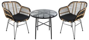Σετ Τραπεζαρία Κήπου ArteLibre APPIUS Μαύρο Μέταλλο/Rattan/Γυαλί Με 2 Καρέκλες 14990370