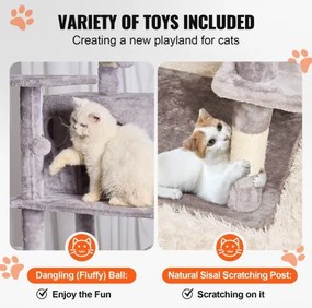 VEVOR Cat Tree 68.5&quot; Cat Tower with Cat Condos Sisal Scratching Post Light Grey
