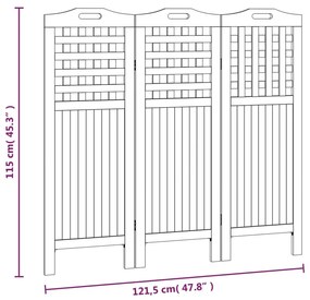 Διαχωριστικό Χώρου με 3 Πάνελ 121,5x2x115εκ. Μασίφ Ξύλο Ακακίας - Καφέ