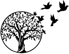 Διακοσμητικό Τοίχου Tree And Birds 891TNL2250 61x56cm Black Wallity Metal
