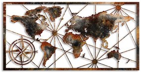 Megapap Διακοσμητικό Τοίχου World Map Μεταλλικό Μαύρο - Bronze 120x1,5x60εκ.