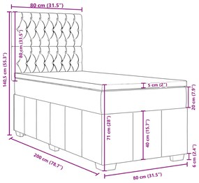 Κρεβάτι Boxspring με Στρώμα Κρεμ 80 x 200 εκ. Υφασμάτινο - Κρεμ