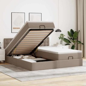 vidaXL Οθωμανικό κρεβάτι με στρώματα &amp; LEDs Cappucino Faux Leather