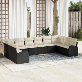 vidaXL Σετ καναπέ κήπου 10 τεμαχίων με μαξιλάρια μαύρο πολυ ράταν