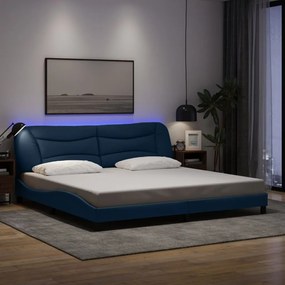 vidaXL Σκελετός Κρεβατιού με LED Χωρίς Στρώμα Hvar Μπλε 200x200 εκ.