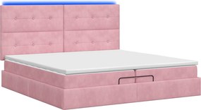 vidaXL Κρεβάτι Ottoman με Στρώμα και LED Ροζ 200 x 200 cm Βελούδο