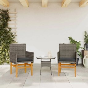 vidaXL Καρέκλες Κήπου 2 τεμ. Γκρι Συνθ. Ρατάν/Μασίφ Ξύλο+Μαξιλάρια