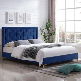 BED MONTPELLIER  150Χ200 WITH VELVET BLUE FABRIC