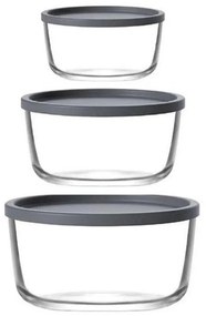 Φαγητοδοχεία Round (Σετ 3Τμχ) LVROUNDS1F 380/800/1490ml  Φ11/ 14,4/ 17,3cm Clear-Grey Lav Glass
